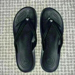 Crocs Crocband Flip Flops Black White Unisex Size M12 W14 Sandals